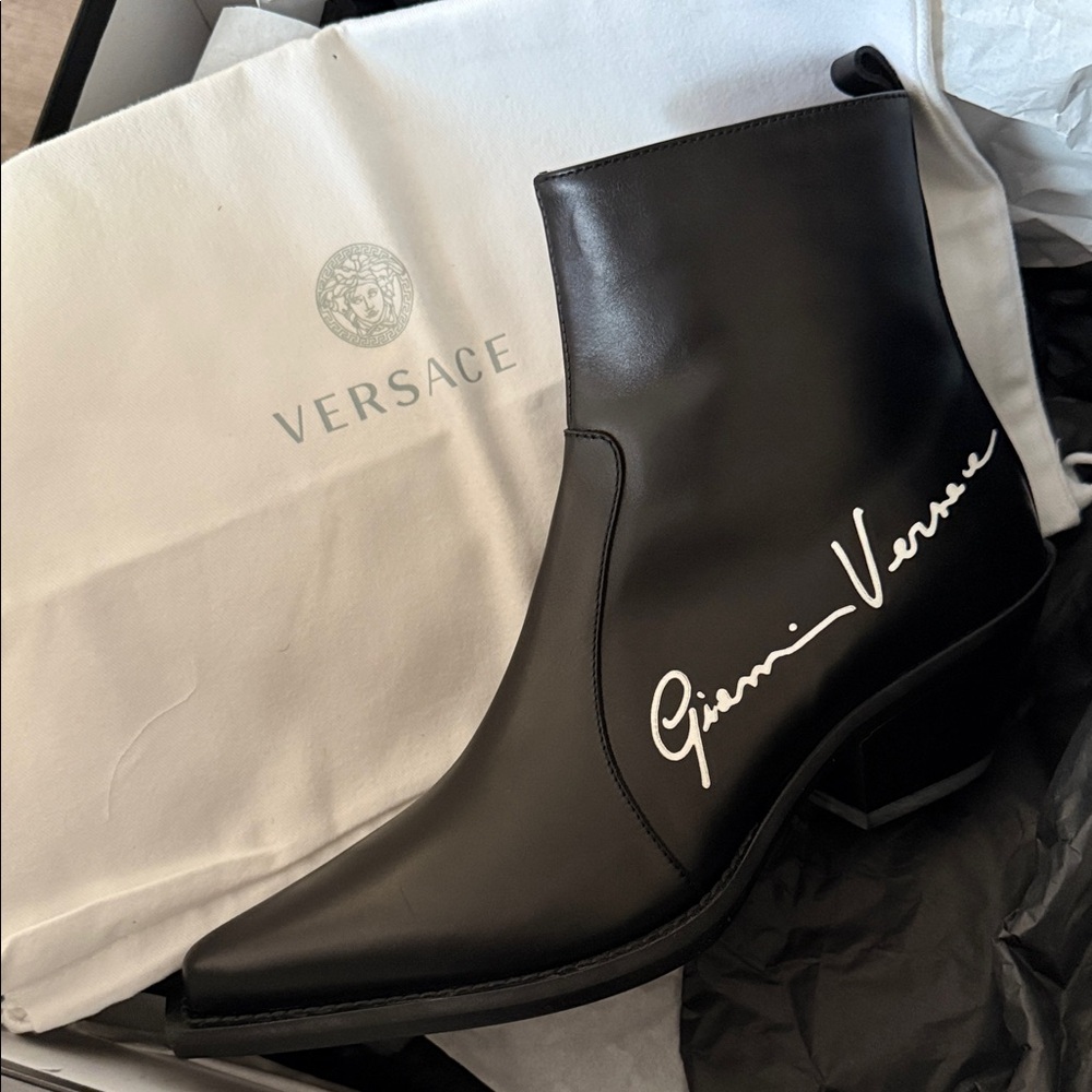 Versace Black Leather Signature Boots